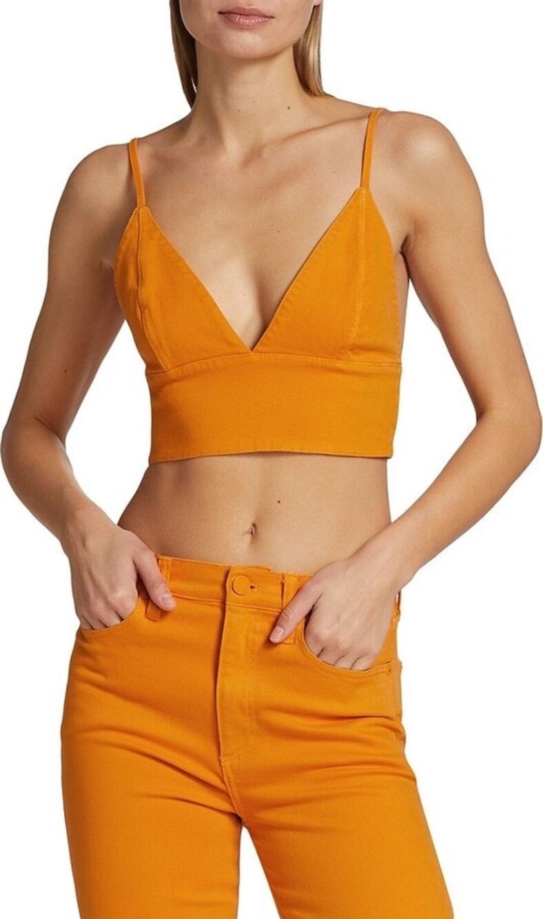 Alice + Olivia Carli Tangerine Denim Crop Top V Neck Bustier Size 2 XS